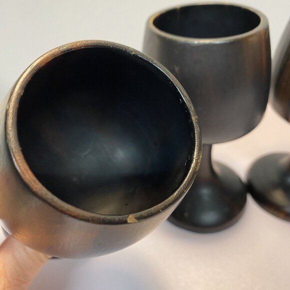 Vintage Set of 4 Dark Wooden Stemmed Wine Goblets Hand turned Mid-Century Modern - Picture 10 of 16